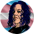 illustration of user "transmothra" in front of a waving transgender pride flag (striped, light blue/pink/white)